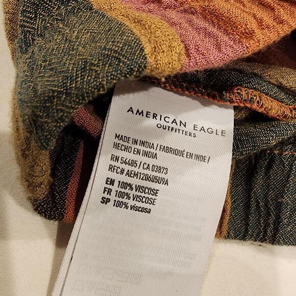 American Eagle Outfitters Women multi-color Blouse Small Bohemian Stripped Puffy - Picture 7 of 8